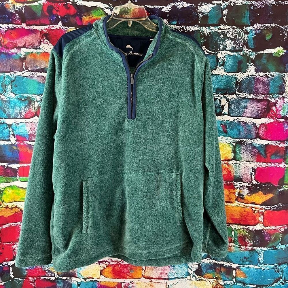 Tommy Bahama Cascade Cozy Half Zip Fleece Sweatshirt Neptune Green Size Large